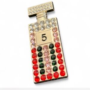 Gold-Tone Number 5 Crystal Perfume Bottle Pendant - Pink, Red & Green